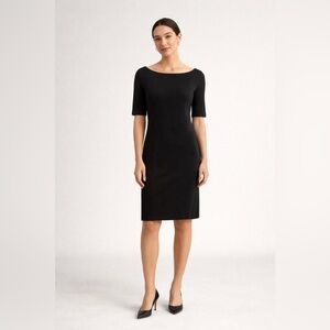 Lauren Ralph Lauren Black Cotton Knit Dress | Short Sleeve | Boat Neck | Size S